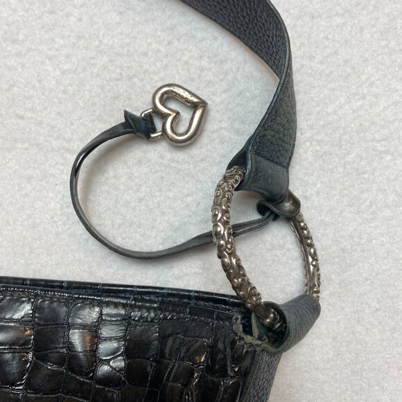 Brighton Shoulder Bag Black Cher Croc Embossed Patent Leather - Picture 12 of 14